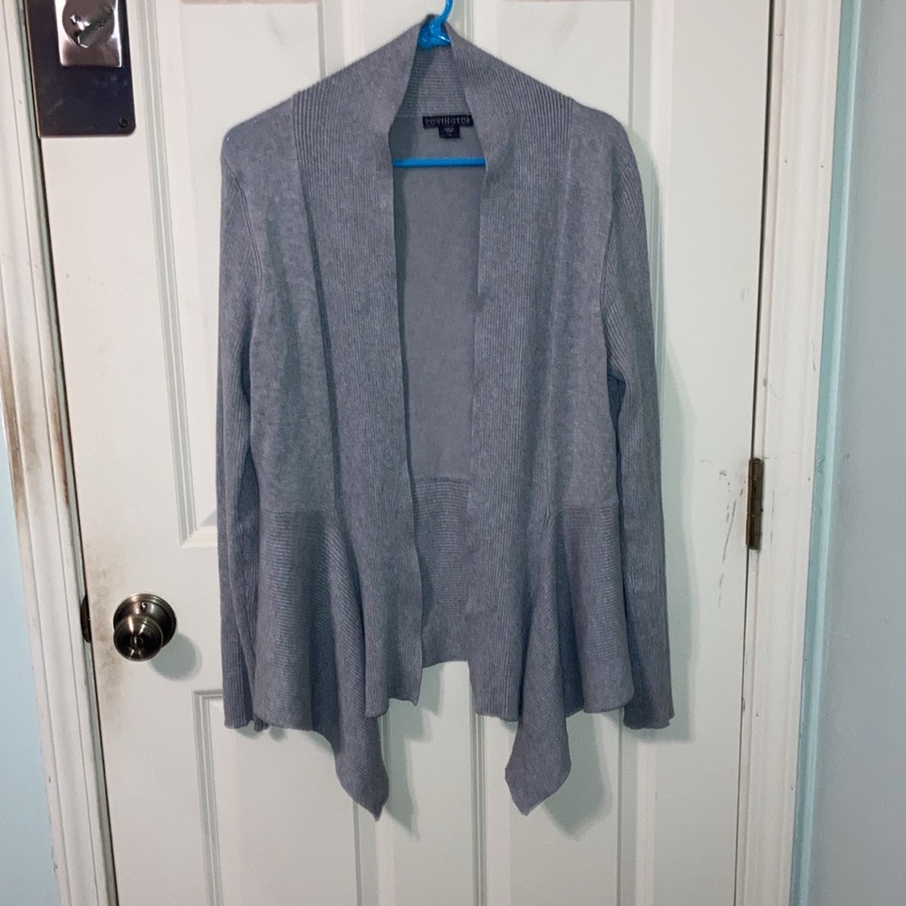 Beautiful Covington Gray Ribbed Open Front Knit Cardigan Large L